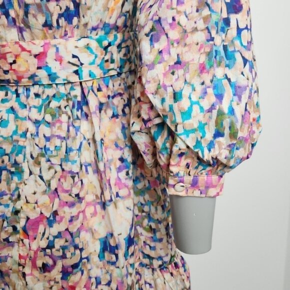 SHOL Los Angeles Abstract Print 3/4 Sleeve Tiered Mini Dress Size 4 BNWT - Picture 11 of 16